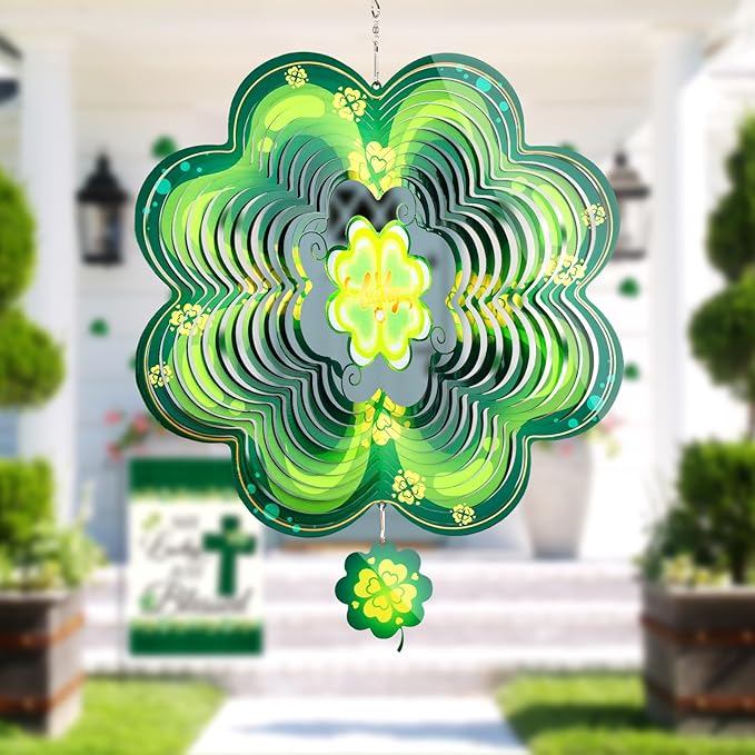 St Patricks Day Metal Wind Spinners St. Patrick's Hanging Gifts for Women Mom Grandma,12inch Wind Spinner for Home Party Ornament Spring Outdoor & Indoor Decorations-VerdiqueGarden