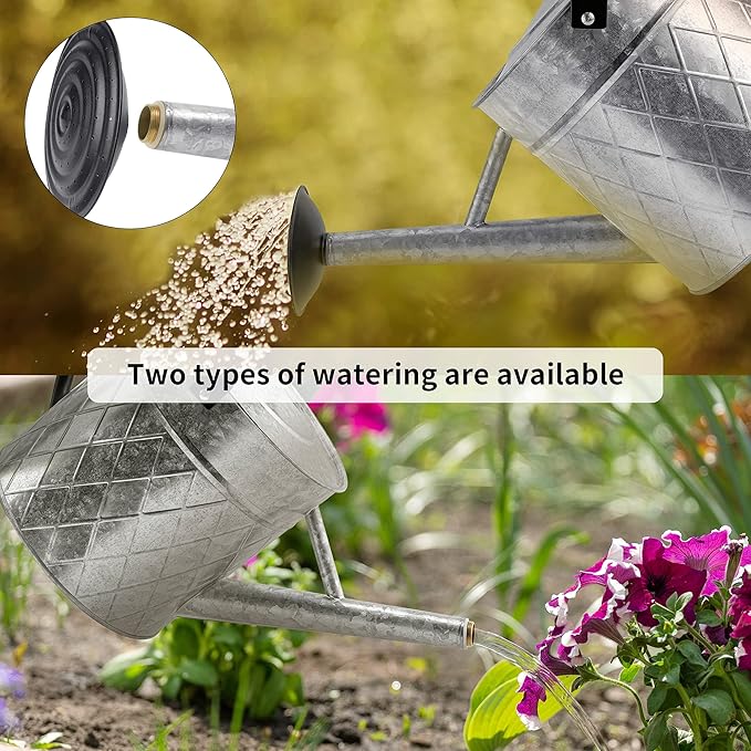 1.75 Gallon Outdoor Galvanized Metal Watering Can for Garden Plants, Vintage Zinc Watering Can with Removable Spray Spout, Ideal for Outdoor Use (Silver)-VerdiqueGarden