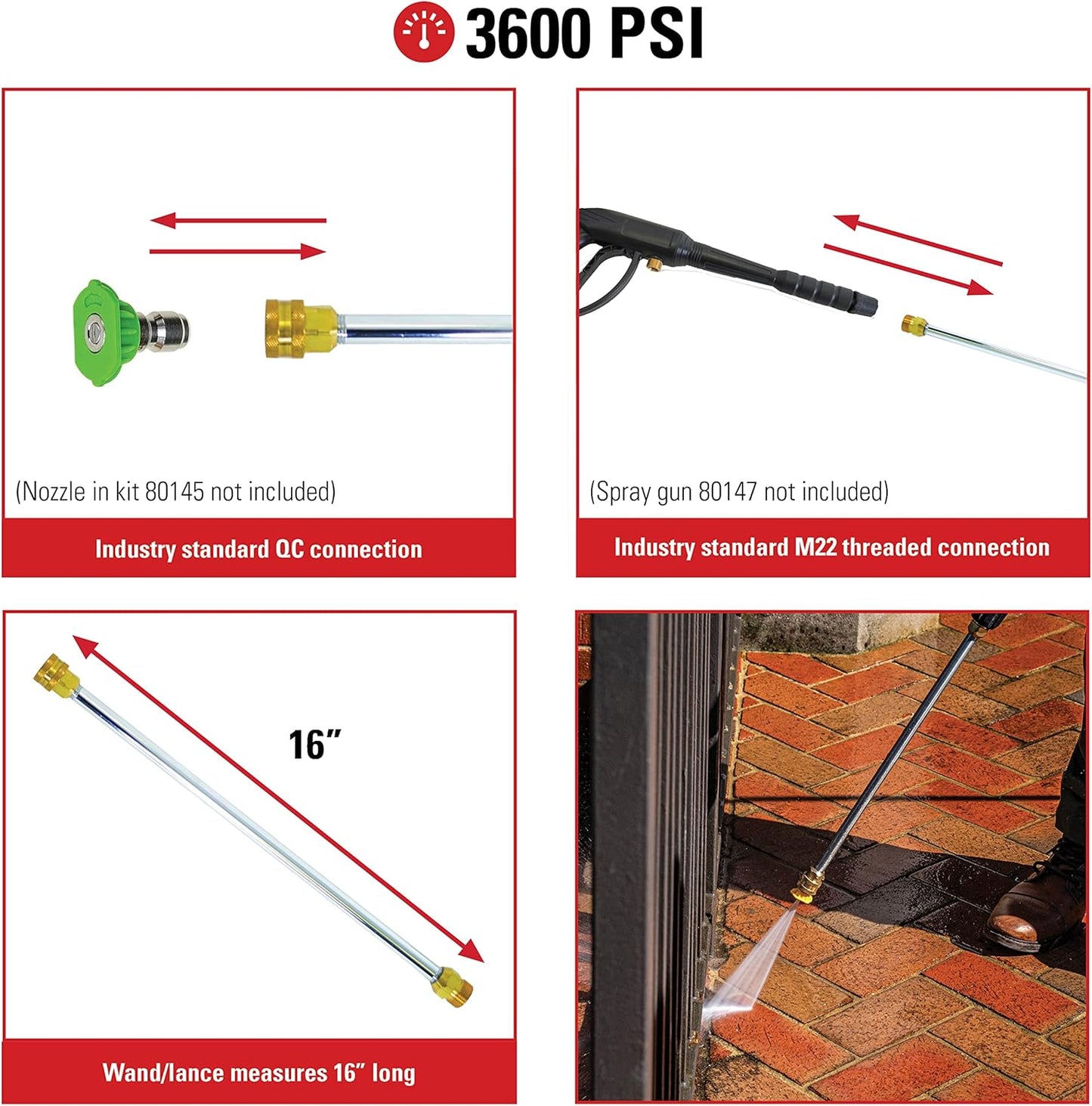 Simpson Cleaning 80149 Universal 16-Inch Pressure Washer Wand for Cold Water Use up to 3600 PSI, Silver-VerdiqueGarden