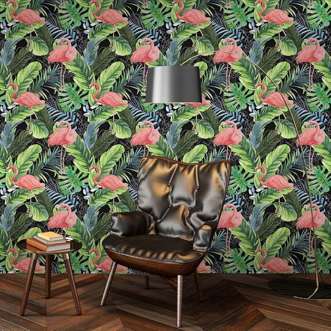 Hawaii Tropical Flamingo Palm Tree Peel and Stick Wallpaper Self Adhesive Removable Easy Peel Off Stick on Wall Paper for Bedroom Cabinet Renter-VerdiqueGarden