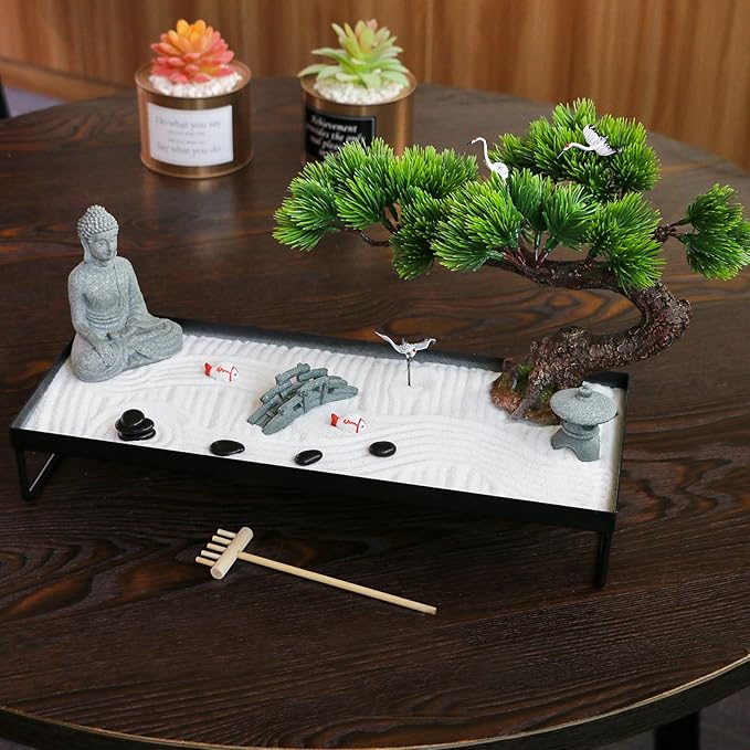 BangBangDa Japanese Meditation-Decoration - Home Office Bonsai Decor for Table Desk - Buddha Rock Sand Tabletop Decor Gifts for Women Man Friends-VerdiqueGarden