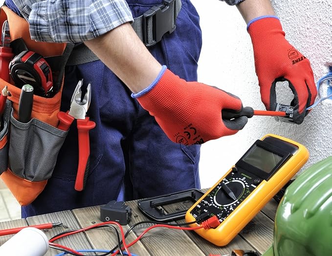 DULFINE Safety Work Gloves PU Coated-12 Pairs,Red Seamless Knit Glove with Polyurethane Coated Smooth Grip on Palm & Fingers, for Men and Women, Ideal for General Duty Work (Small)-VerdiqueGarden