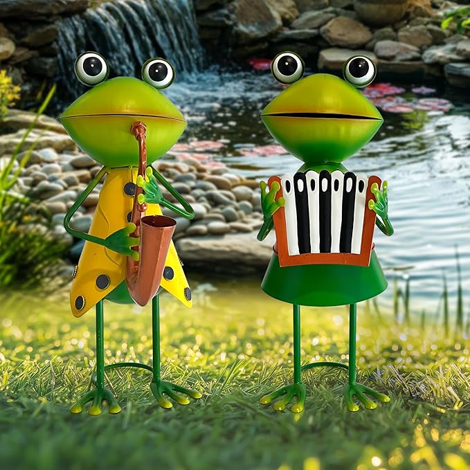 HONGLAND Metal Frog Garden Decor - Metal Frog Outdoor Statue -Funny Garden Frog Decorations - 3D Frog Figurine - Christmas Holiday Housewarming Gifts Lawn Patio Yard Garden Decor (Saxophone)-VerdiqueGarden