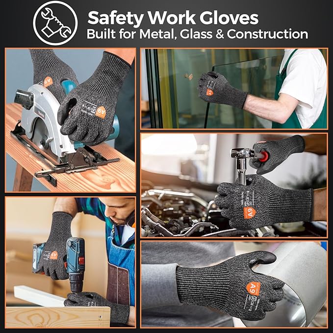 Donfri 3 Pairs A9 Cut Resistant Work Gloves for Men - Steel + HPPE Hybrid Safety Gloves for Men, ANSI Cut Level 9 Protection Flexible for Metal Glass Wood Construction Fishing-VerdiqueGarden