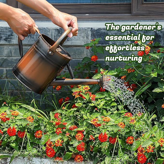 1 Gallon Watering Can for Plants, Watering Cans for Indoor&Outdoor Gardening, Galvanized Steel Watering Pot with Removable Spout, Metal Water Can with Ergonomic Movable Handle(Copper)-VerdiqueGarden