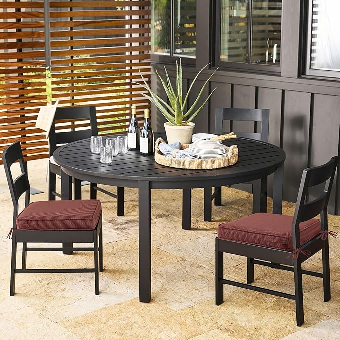 Outdoor Square Corner Seat Cushion, 19"x19"x3", Set of 4, Non Slip Seat Cushion Pads with Removable Cover for Patio Furniture, Garden Yard Lawn, Tan Dotted Red Base-VerdiqueGarden