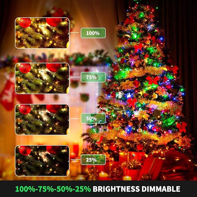 Decute 300LED Christmas Tree String Lights Outdoor Indoor 108FT Extendable, 11 Modes 4 Colors Changing Twinkle Fairy Lights with Timer Remote for Party Decor, Warm White & 3 Multicolors-VerdiqueGarden