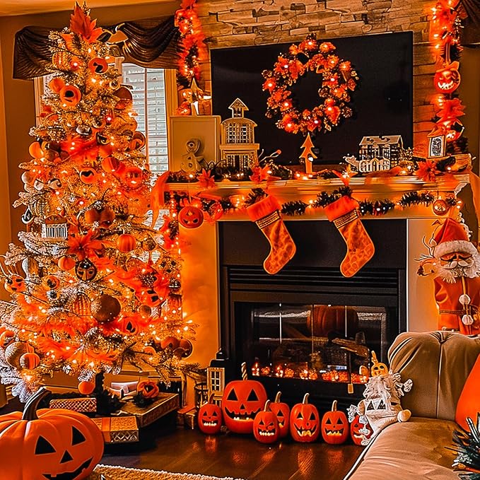 JMEXSUSS 66ft 200 LED Thanksgiving Lights Outdoor, Orange String Lights Indoor Clear Wire, 8 Modes Orange Christmas Lights Plug in for Fall Autumn Harvest Tree Garden Patio Thanksgiving Decorations-VerdiqueGarden