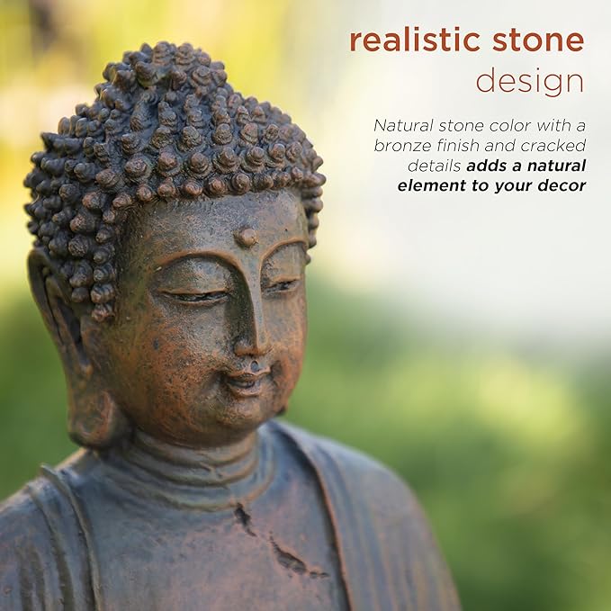 Alpine Corporation 15" Tall Indoor/Outdoor Meditating Buddha Statuary Décor-VerdiqueGarden