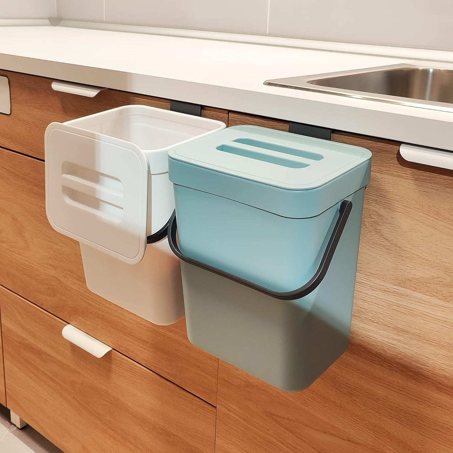 stonespace Compost Bin Indoor Kitchen Sealed, Mountable Compost Bucket, Hanging Food Waste Bin for Kitchen,1.3 Gallon/ 5L Blue-VerdiqueGarden