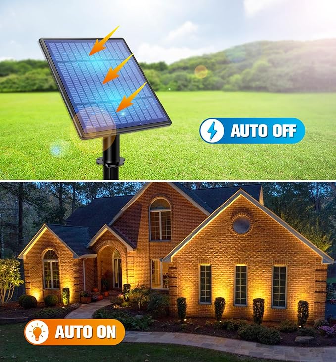 APONUO Metal Solar Spot Lights Outdoor with 9.8ft Cable Solar Powered Landscape Lighting Low Voltage IP65 Waterproof Auto On/Off for Outside Garden Yard Landscape Pathway Garage-Warm White(4-in-1)-VerdiqueGarden