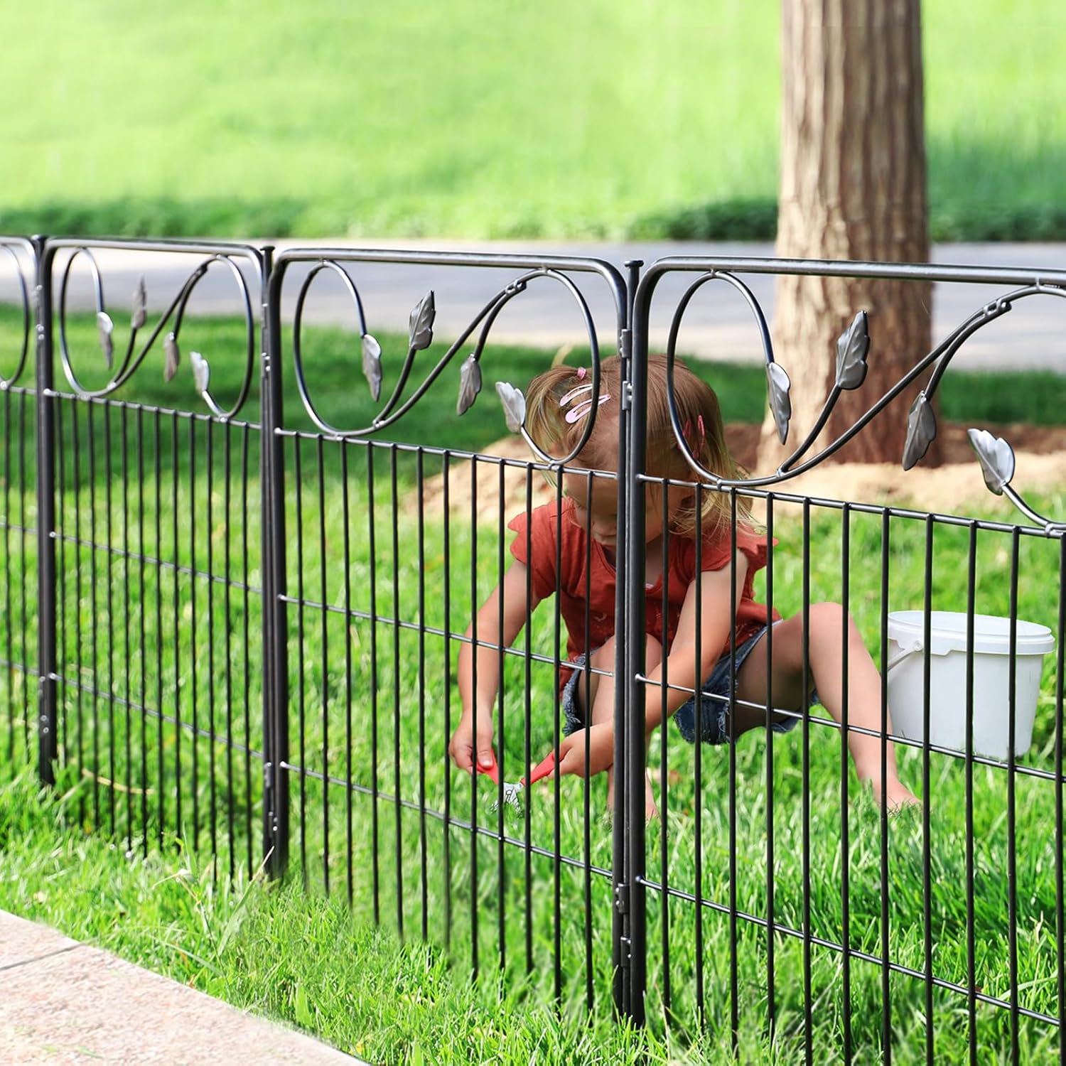 Decorative Metal Garden Fence 24in(H) X10ft(L) 5 Panels Leaf Black Rustproof Wire Border Fence for Landscape Patio Flower Bed Garden Fencing Panel Animal Barrier for Dogs-VerdiqueGarden