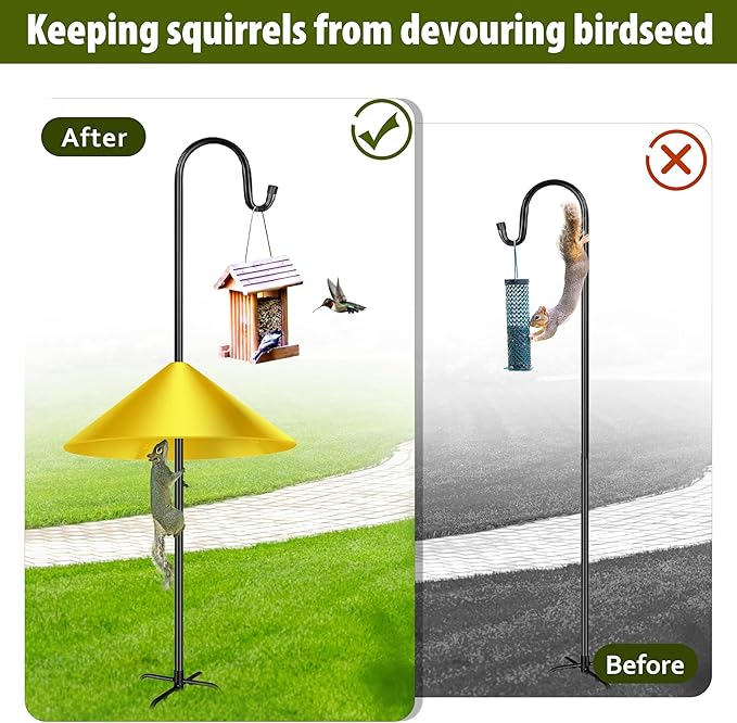 Squirrel Baffle for Bird Feeder Pole, 19-Inch Outdoor Bird Feeder Guard, Squirrel-Proof Birdhouse Baffles, Shepherd's Hook for Outside(Yellow)-VerdiqueGarden