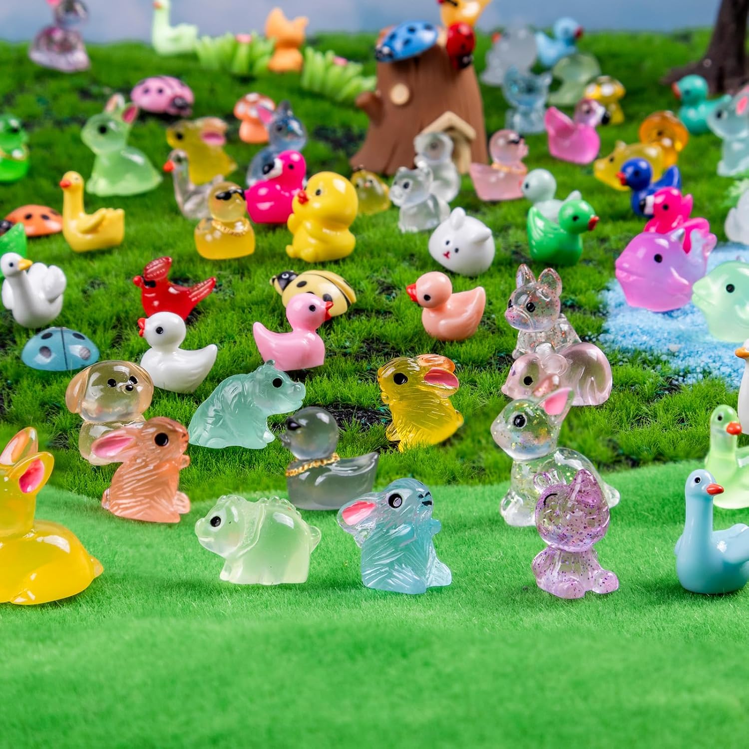 240 Pcs Mini Resin Animals Variety Tiny Animals Figures Miniature Little Small Animal Figurines Bulk for Micro Fairy Garden Landscape Accessories Hide Crafts Decor Aquarium-VerdiqueGarden