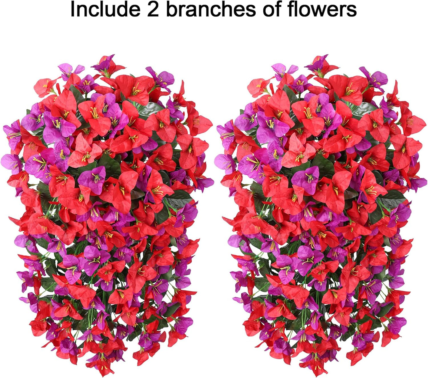 Bougainvillea Artificial Hanging Flowers Plants for Outdoors Decoration, 2pcs Fake Flowers Bougainvillea Vines Realistic UV Resistant Silk Flower for Outside Planter Porch Patio Yard Urn, Mix-VerdiqueGarden