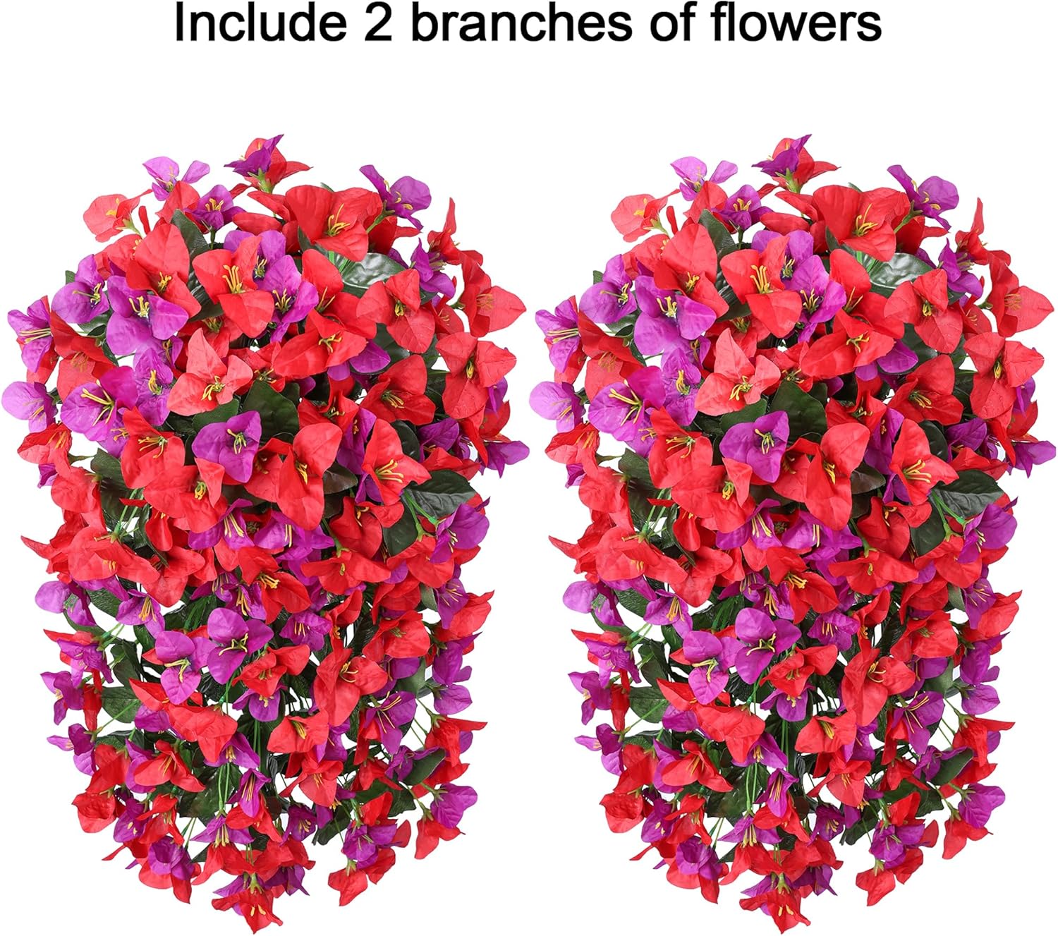 Bougainvillea Artificial Hanging Flowers Plants for Outdoors Decoration, 2pcs Fake Flowers Bougainvillea Vines Realistic UV Resistant Silk Flower for Outside Planter Porch Patio Yard Urn, Mix-VerdiqueGarden