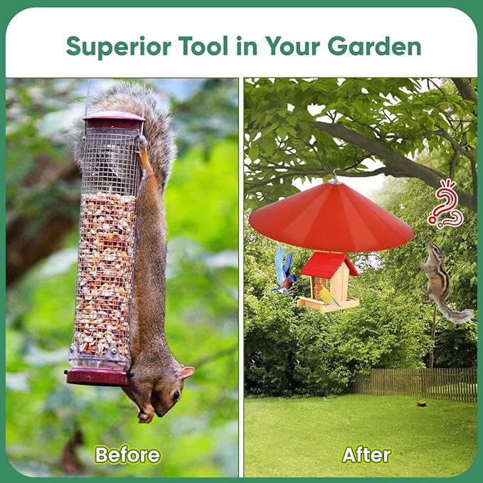24-inch Large Squirrel Proof Bird Feeders for Outside Hanging, Outdoor Squirrel Baffles for Bird Feeders Pole, Red Color-VerdiqueGarden