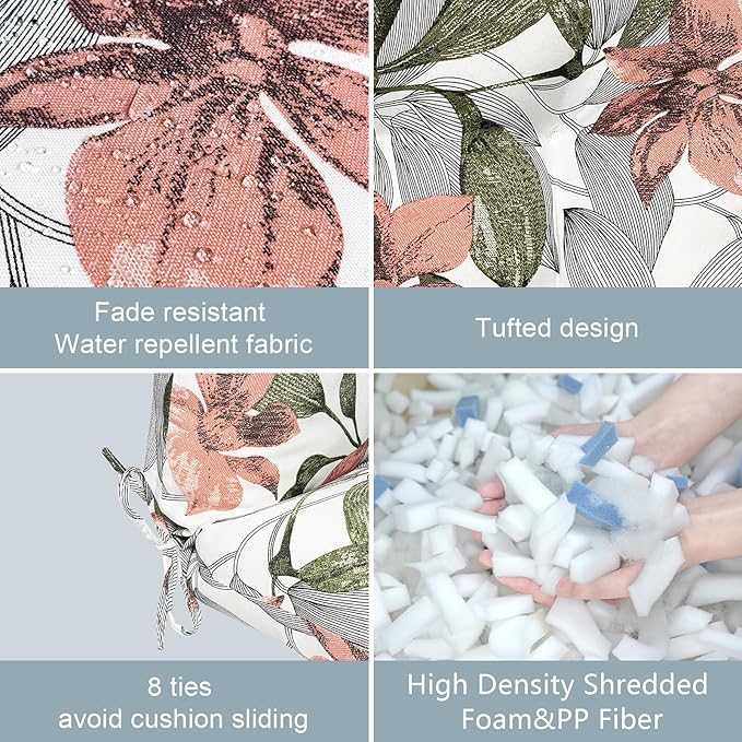 LVTXIII Outdoor Seat/Back Chair Cushion Patio Tufted High Back Cushion, Seasonal Replacement Rocking Chair Cushion with Ties (22” W x 20D”, Set of 2, Clemens Noir Pink)-VerdiqueGarden