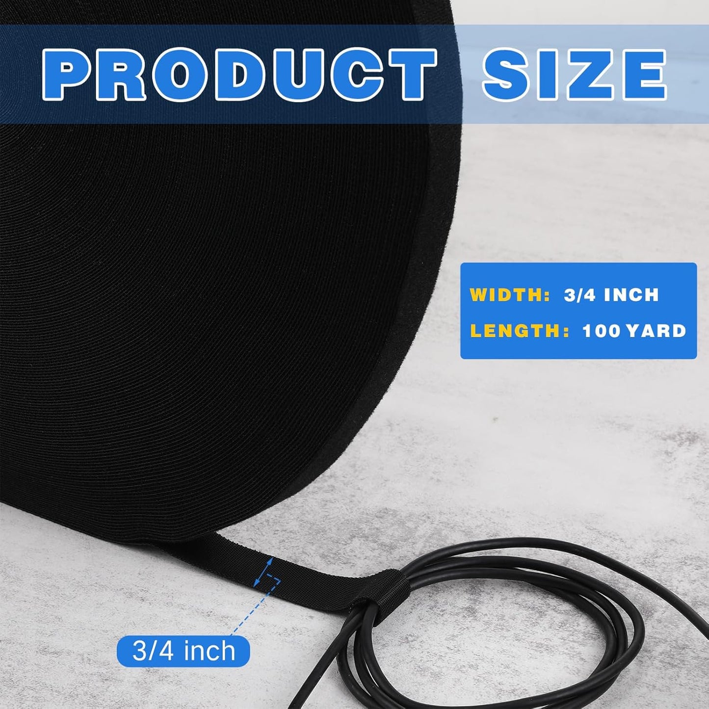 WILLBOND 3/4 Inch x 300ft Fastening Tape Cable Ties Reusable Fastening Nylon Tape Double Side Hook Roll Hook and Loop Straps Wires Cords Management Wire Organizer Straps (Black)-VerdiqueGarden