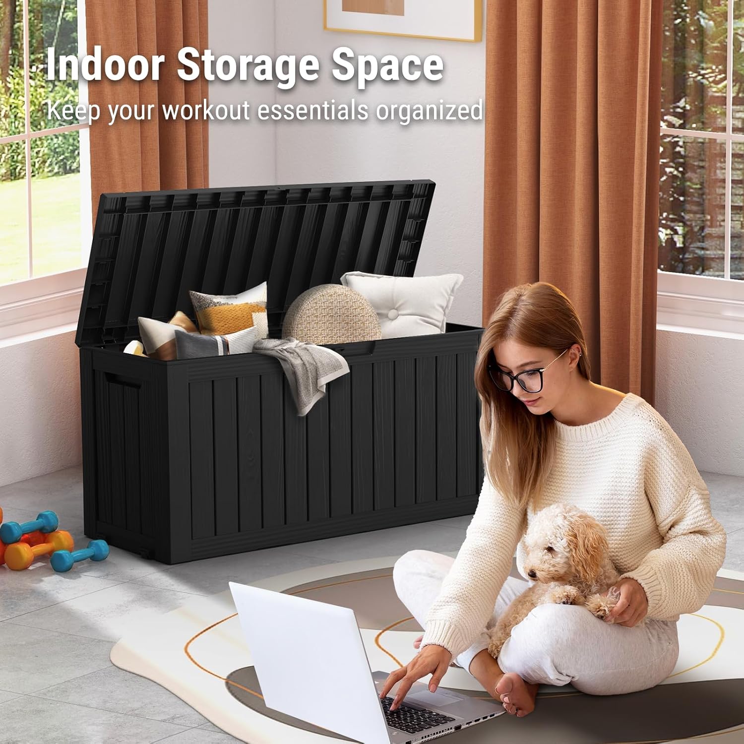 Mars Villa 72 Gallon Deck Box, Outdoor Storage Box Waterproof, Outside Resin Storage Bin for Patio Furniture Cushions, Pool Supplies, Garden Tools, UV-Resistant and Weatherproof, with 4 Wheels, Black-VerdiqueGarden