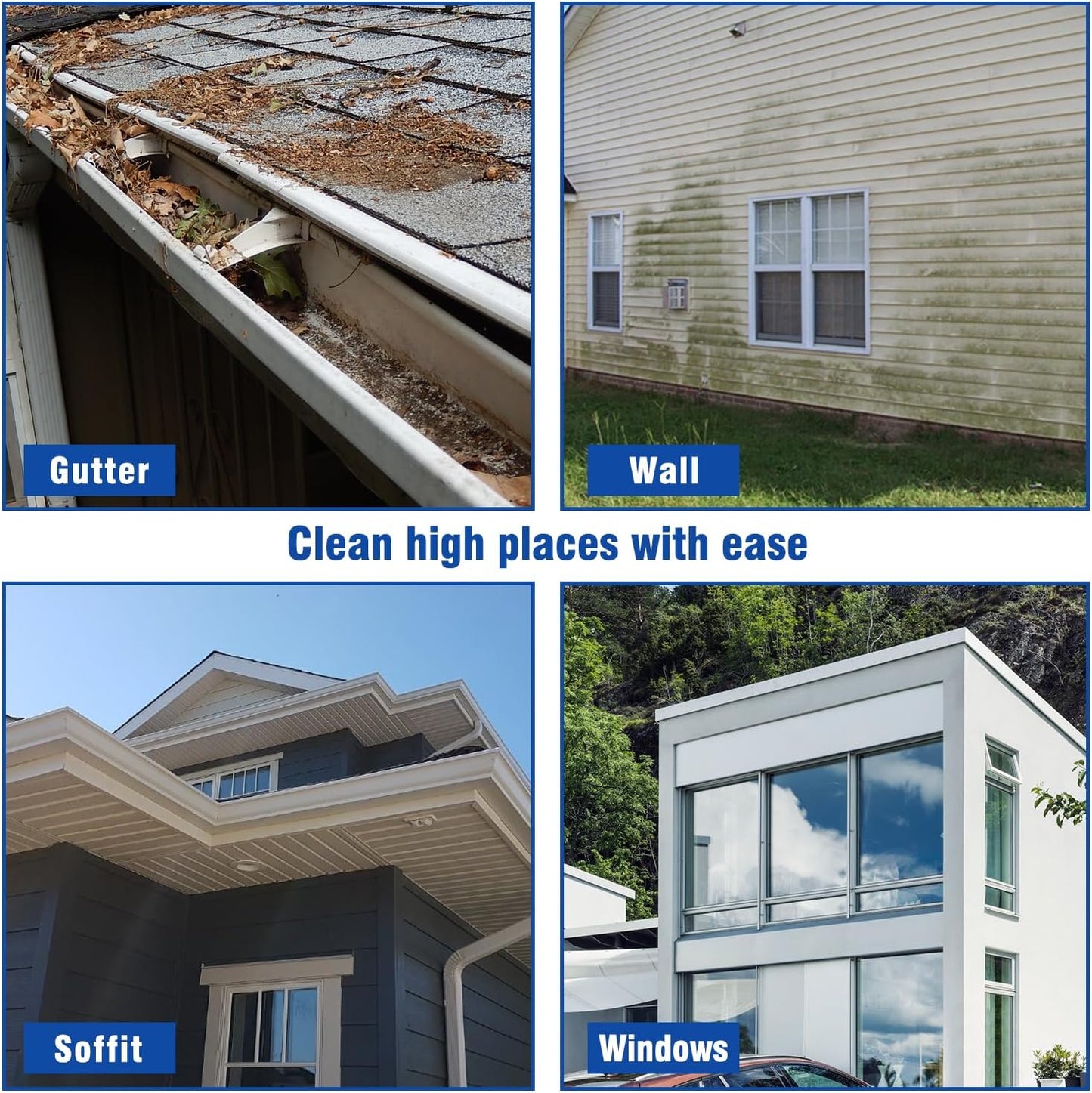 RAYNEL 24FT Telescoping Pressure Washer Extension Wand with Brush Head,Power Washer Extension Wand,Gutter Cleaner Attachment,5 Spray Nozzle Tips,Support Belt and 2 Hose Adapters-VerdiqueGarden