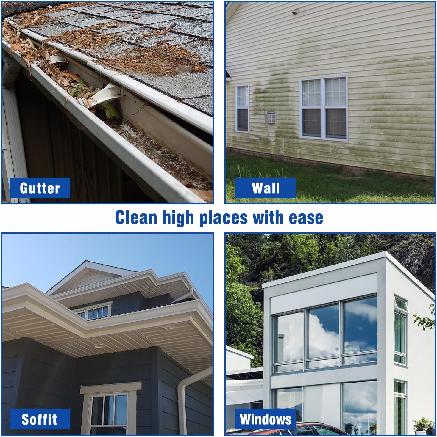 RAYNEL 24FT Telescoping Pressure Washer Extension Wand with Brush Head,Power Washer Extension Wand,Gutter Cleaner Attachment,5 Spray Nozzle Tips,Support Belt and 2 Hose Adapters-VerdiqueGarden