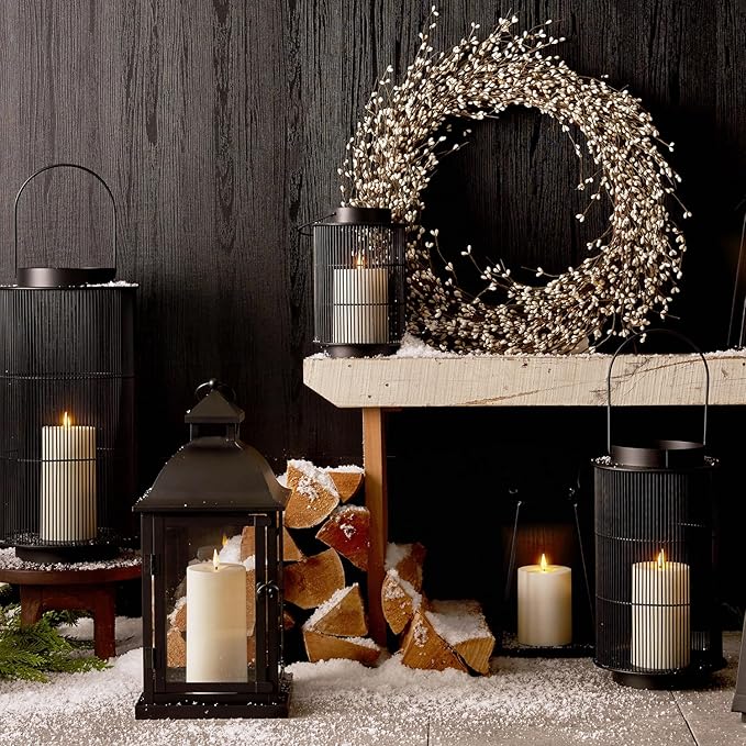 LampLust Outdoor Lantern Decorative Outdoor Patio Decor, Set of 2, 8 Inch Candle Lanterns, Black Metal, Outdoor Lanterns for Patio Waterproof, Battery Included, Modern Farmhouse Front Porch Décor-VerdiqueGarden