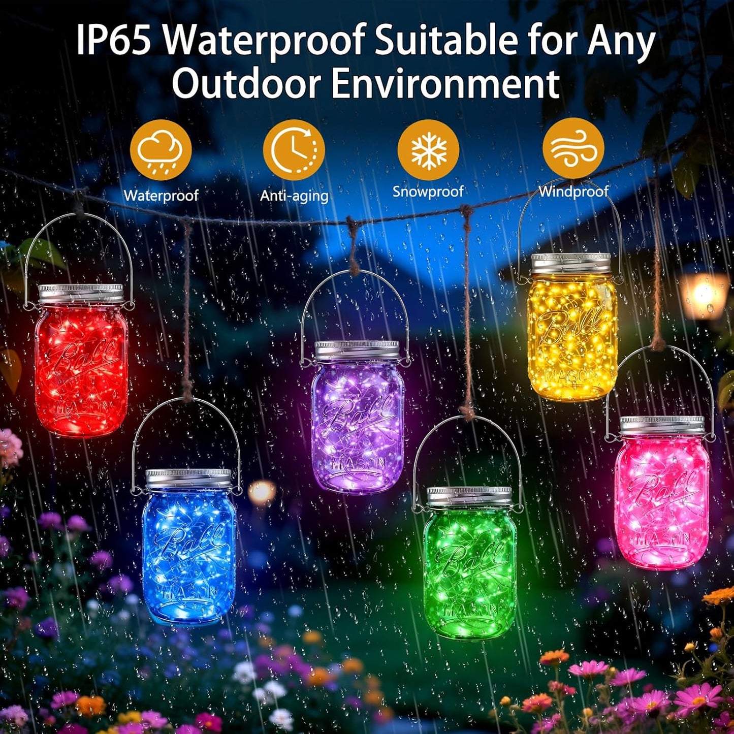 ZNYCYE Mason Jar Solar Lights for Outside, 12 Pack 30LED Fairy Firefly Lights Mason Jar Solar Lids Outdoor Waterproof String Lights with Hangers(NO Jars) for Patio Garden Yard Lawn Decor(6 Colors)-VerdiqueGarden