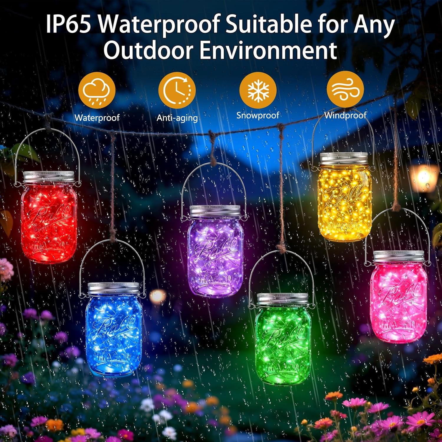 ZNYCYE Mason Jar Solar Lights for Outside, 12 Pack 30LED Fairy Firefly Lights Mason Jar Solar Lids Outdoor Waterproof String Lights with Hangers(NO Jars) for Patio Garden Yard Lawn Decor(6 Colors)-VerdiqueGarden