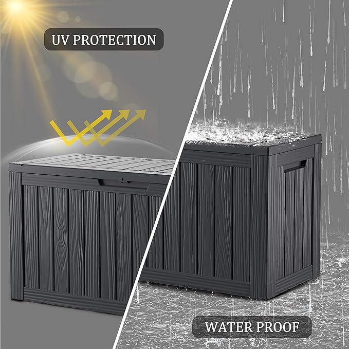 80 Gallon Lockable Resin Deck Box, Waterproof & UV-Resistant Outdoor Storage Box for Outdoor Cushion Storage, Garden Tools & Pool Accessories Storage, Black-VerdiqueGarden