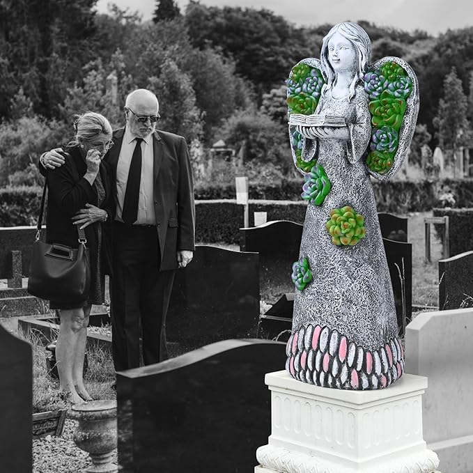 Garden Angels Statue-Solar Angel Statues Cemetery Decoration- Outdoor Memorial Pray Angels Figurine for Patio Lawn Yard Porch Decorations,10.24 Inches-VerdiqueGarden