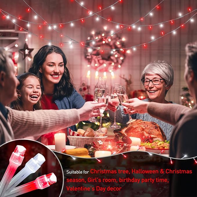 JMEXSUSS 200 LED Red and White Christmas Lights Outdoor, 66ft Halloween String Lights Indoor Clear Wire, Christmas Tree Lights Plug in for Bedroom Tree Christmas Party Decorations-VerdiqueGarden