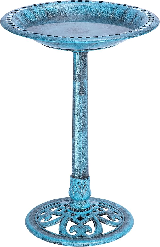 VIVOHOME 28 Inch Height Polyresin Lightweight Antique Outdoor Garden Bird Bath Blue-VerdiqueGarden