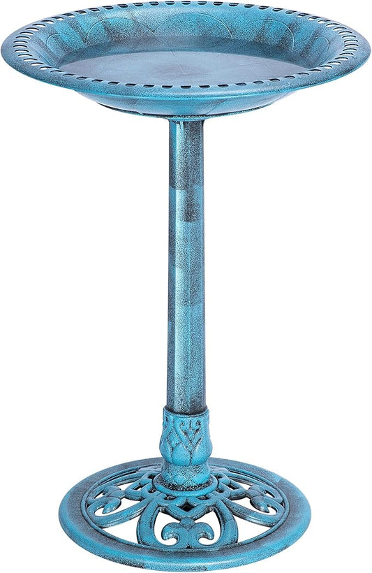 VIVOHOME 28 Inch Height Polyresin Lightweight Antique Outdoor Garden Bird Bath Blue-VerdiqueGarden