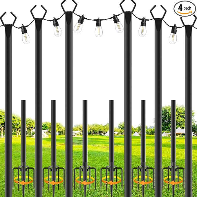 6 Pack String Light Poles,10 Ft Metal Poles with Fork for Outdoor String Lights,Outdoor Light Poles with Fork,Poles/Post/Stand for Outside,Patio,Deck,Backyard,Garden Wedding,Party-VerdiqueGarden
