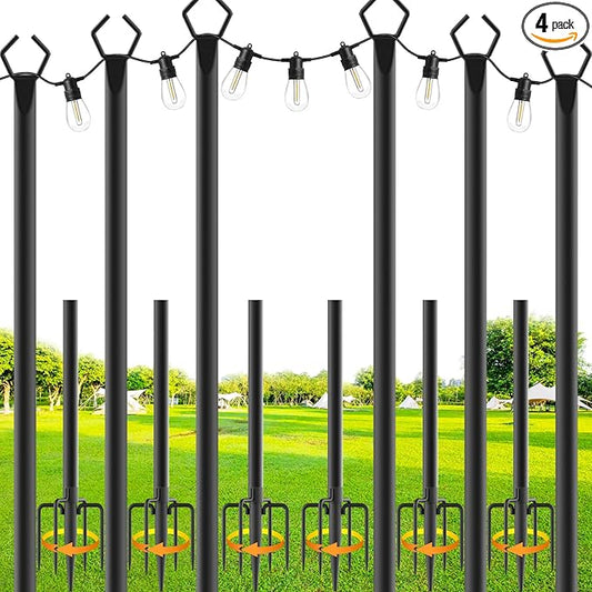 6 Pack String Light Poles,10 Ft Metal Poles with Fork for Outdoor String Lights,Outdoor Light Poles with Fork,Poles/Post/Stand for Outside,Patio,Deck,Backyard,Garden Wedding,Party-VerdiqueGarden