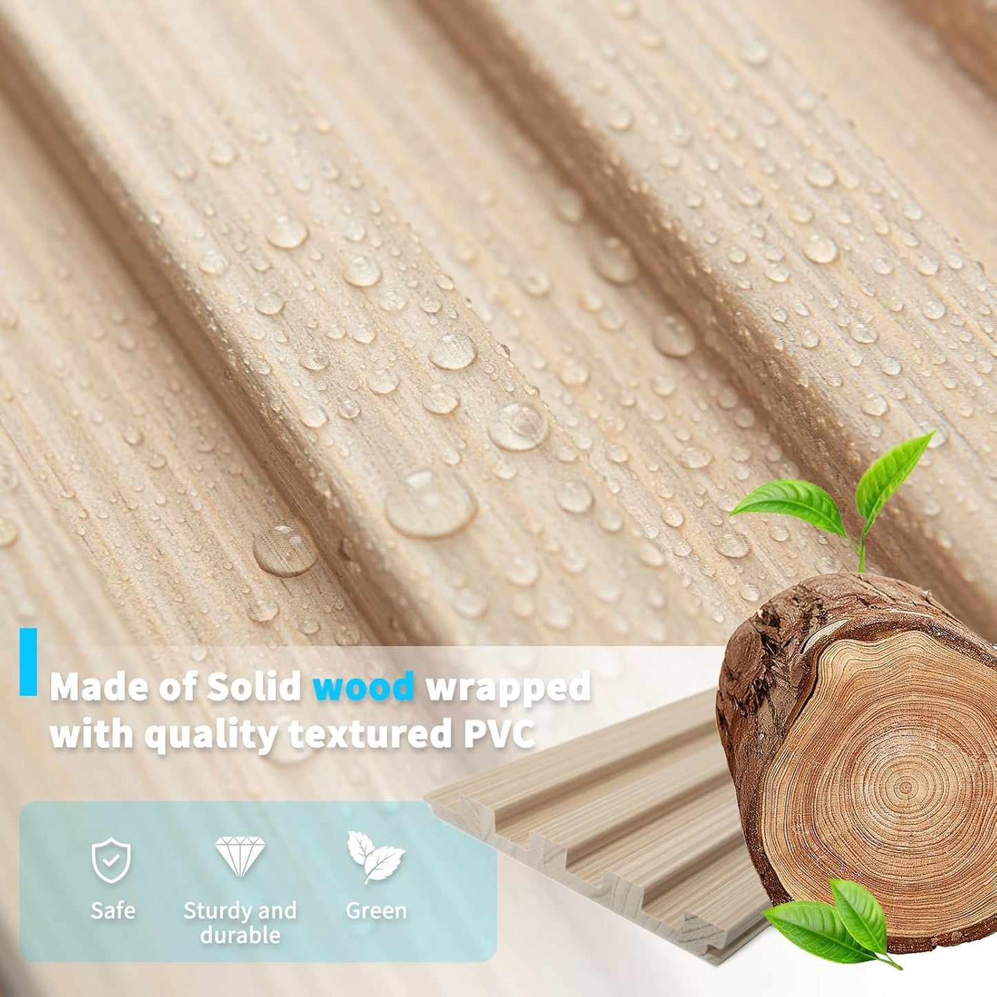 Art3d Slat Wood Wall Paneling for Interior and Ceiling Decoration - Pack of 4pcs + 1pc End-Trim, Size 108 x 5.7in.- Ashtree-VerdiqueGarden