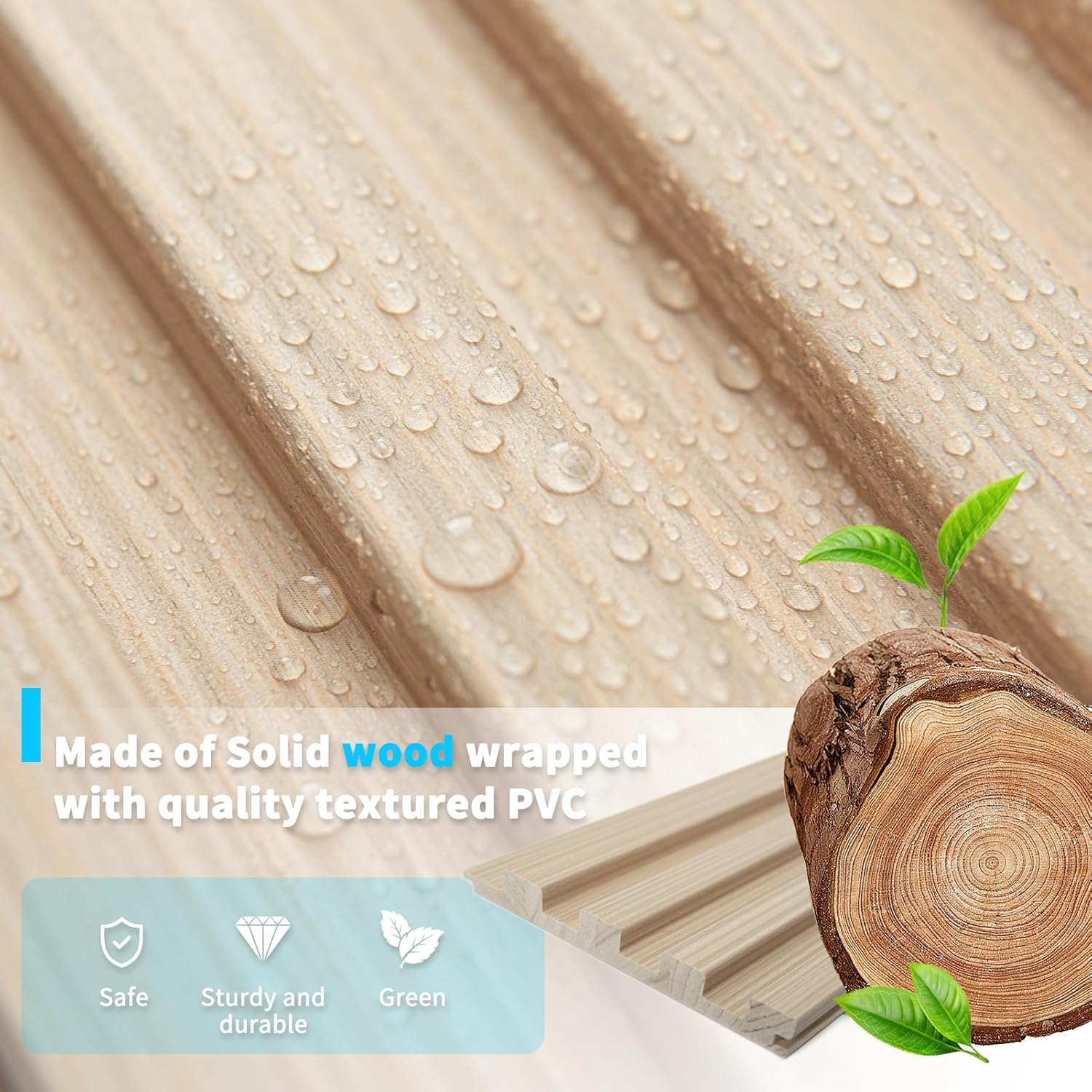 Art3d Slat Wood Wall Paneling for Interior and Ceiling Decoration - Pack of 4pcs + 1pc End-Trim, Size 108 x 5.7in.- Ashtree-VerdiqueGarden