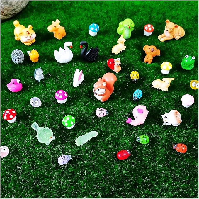 100 Pcs Mini Resin Animals Figures, Forest Tiny Plastic Animals Figurines to Hide Miniature Fairy Garden Decorations Accessories-VerdiqueGarden