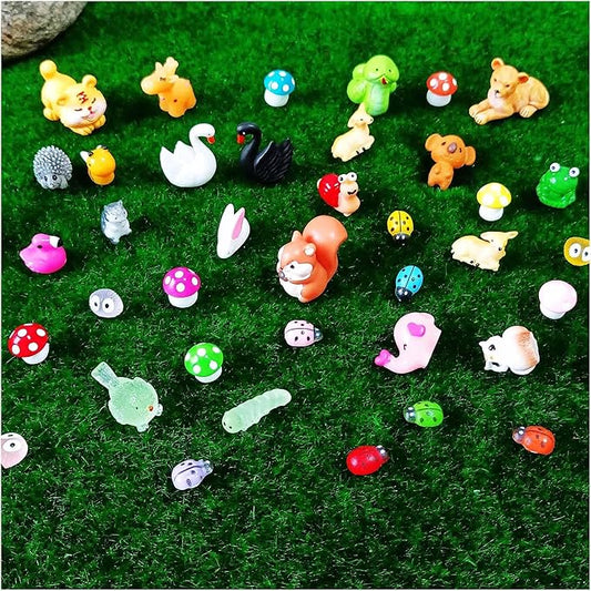 100 Pcs Mini Resin Animals Figures, Forest Tiny Plastic Animals Figurines to Hide Miniature Fairy Garden Decorations Accessories-VerdiqueGarden