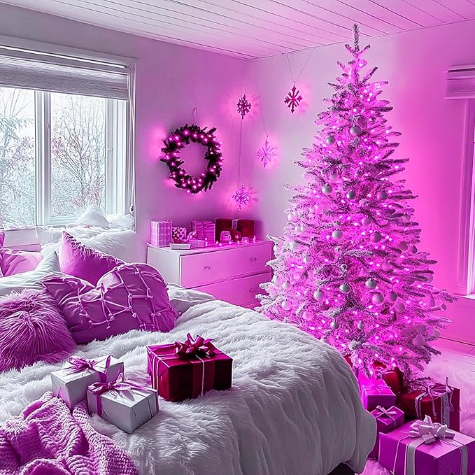 JMEXSUSS Connectable 100 LED Room Lights, 33ft 8 Modes Pink Christmas Lights Clear Wire, Plug in Pink String Lights Indoor Outdoor for Room Decor Christmas Tree Bedroom Valentines Party-VerdiqueGarden