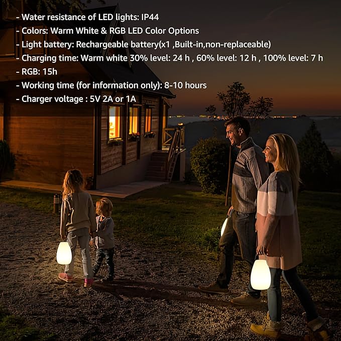 uuffoo Portable Outdoor Table Lamp, Dimmable Cordless Lamp with Remote and 7 RGB Colors IP44 Waterproof Hanging Lamp Indoor/Outdoor Night Lamp Lantern for Bedroom Garden Dining Camping-VerdiqueGarden