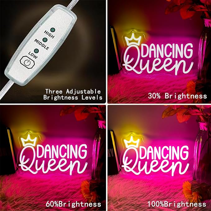 Dancing Queen Neon Sign, Dimmable LED Neon Lights for Wall Decor Neon Light Up Signs for Bedroom Dancing Party Bar Club Birthday Party Decoration Gift for Girl Kid lover-VerdiqueGarden