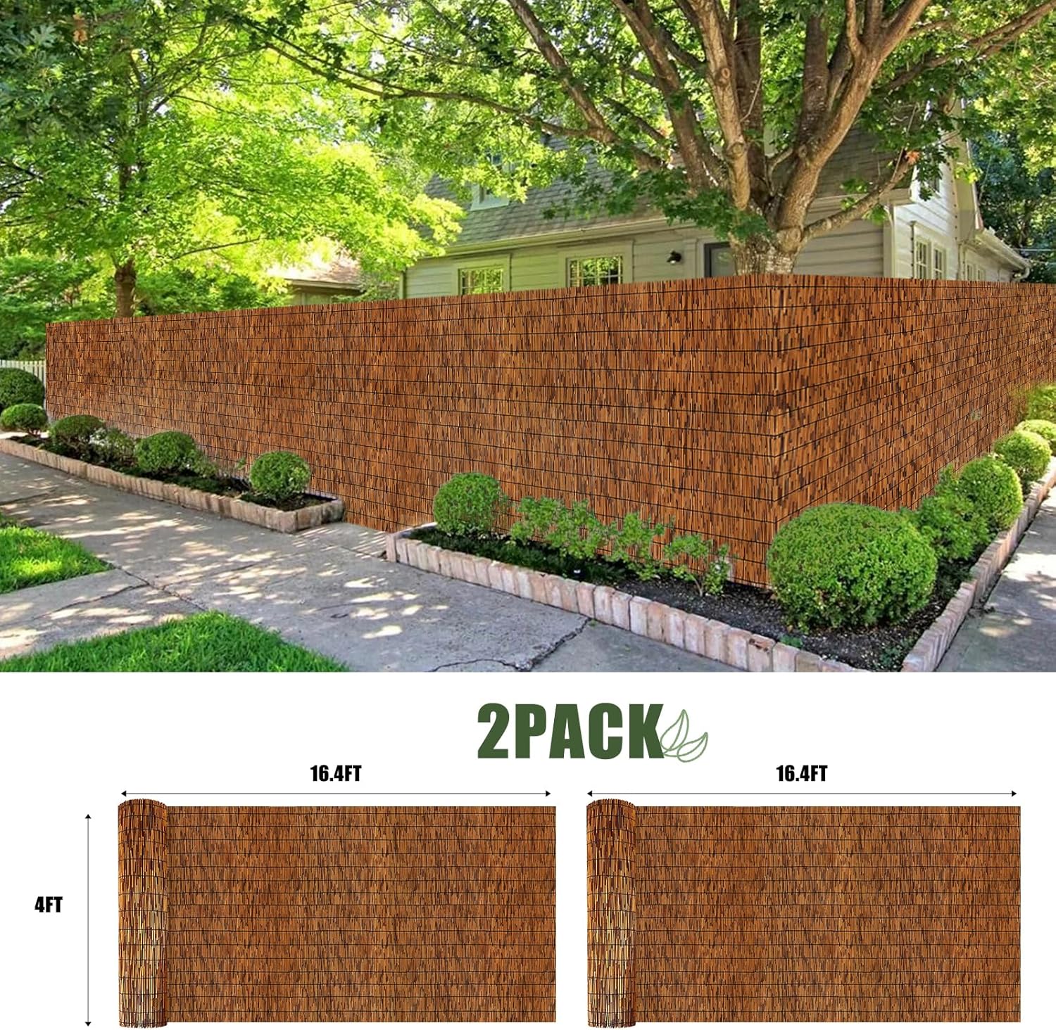 2Pack Bamboo Reed Fencing,4FT X 16.4FT Natural Reed Fence Reed Screen for Balcony Bamboo Reed Fence 4 Feet High for Outdoor Backyard Patio(Brown)-VerdiqueGarden