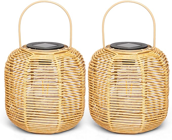 HPC Decor 2 PK Solar Lanterns-Outdoor Solar Lanterns Waterproof, Rattan Solar Lights, Hanging Solar Lanterns Outdoor,Solar Lamp Lights,Decoration Lights for Garden,Patio,Porch,Trees,Pathway,Outside.-VerdiqueGarden