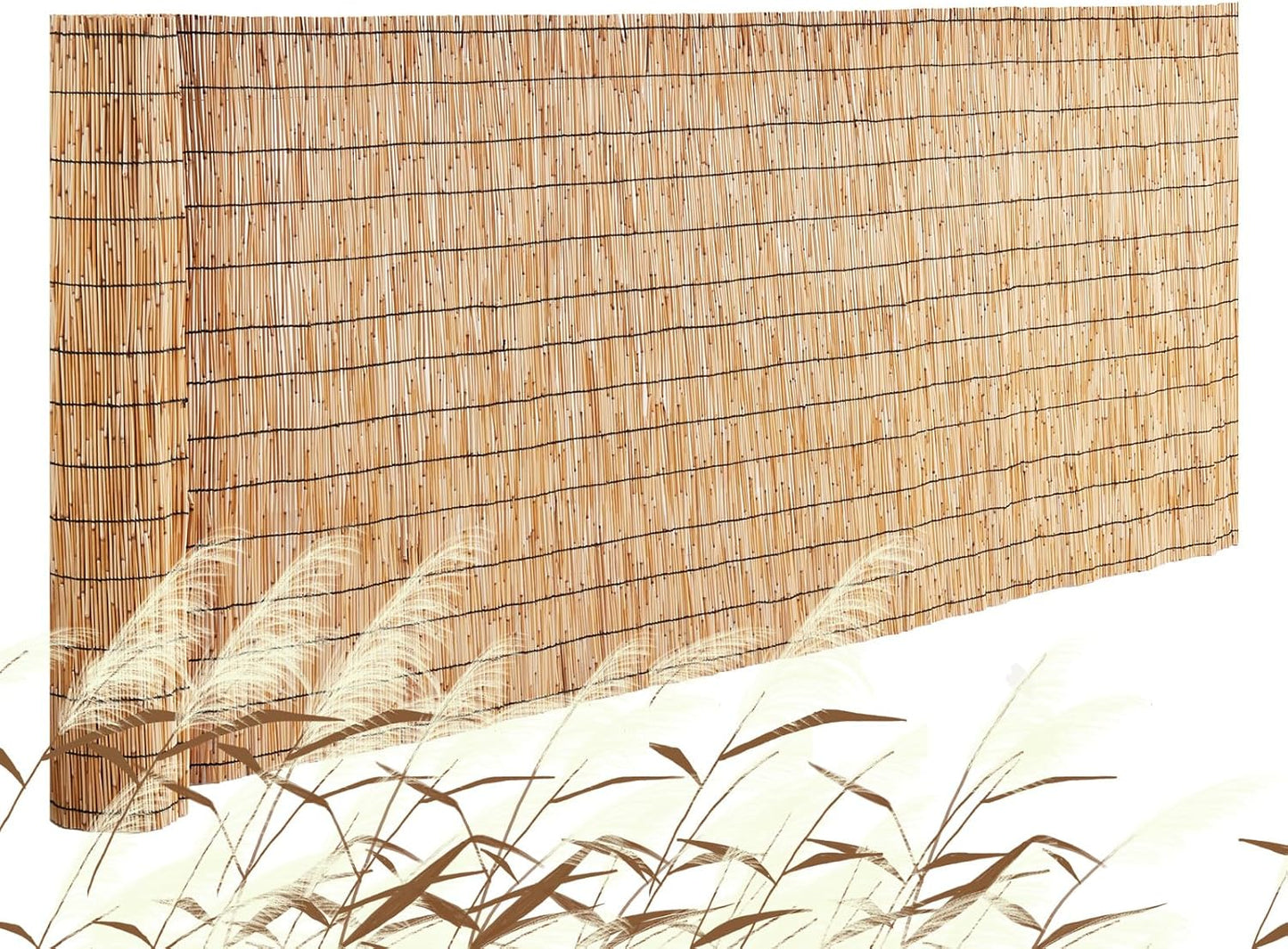 VEVOR Natural Reed Fencing, 3.3 ft x 13.3 ft, Reed Screen Curtain Balcony Reed Fence Roll for Outdoor Backyard Patio, Decorative Fence for Backyard Garden Fencing Divider, Privacy Screen Panel Curtain-VerdiqueGarden