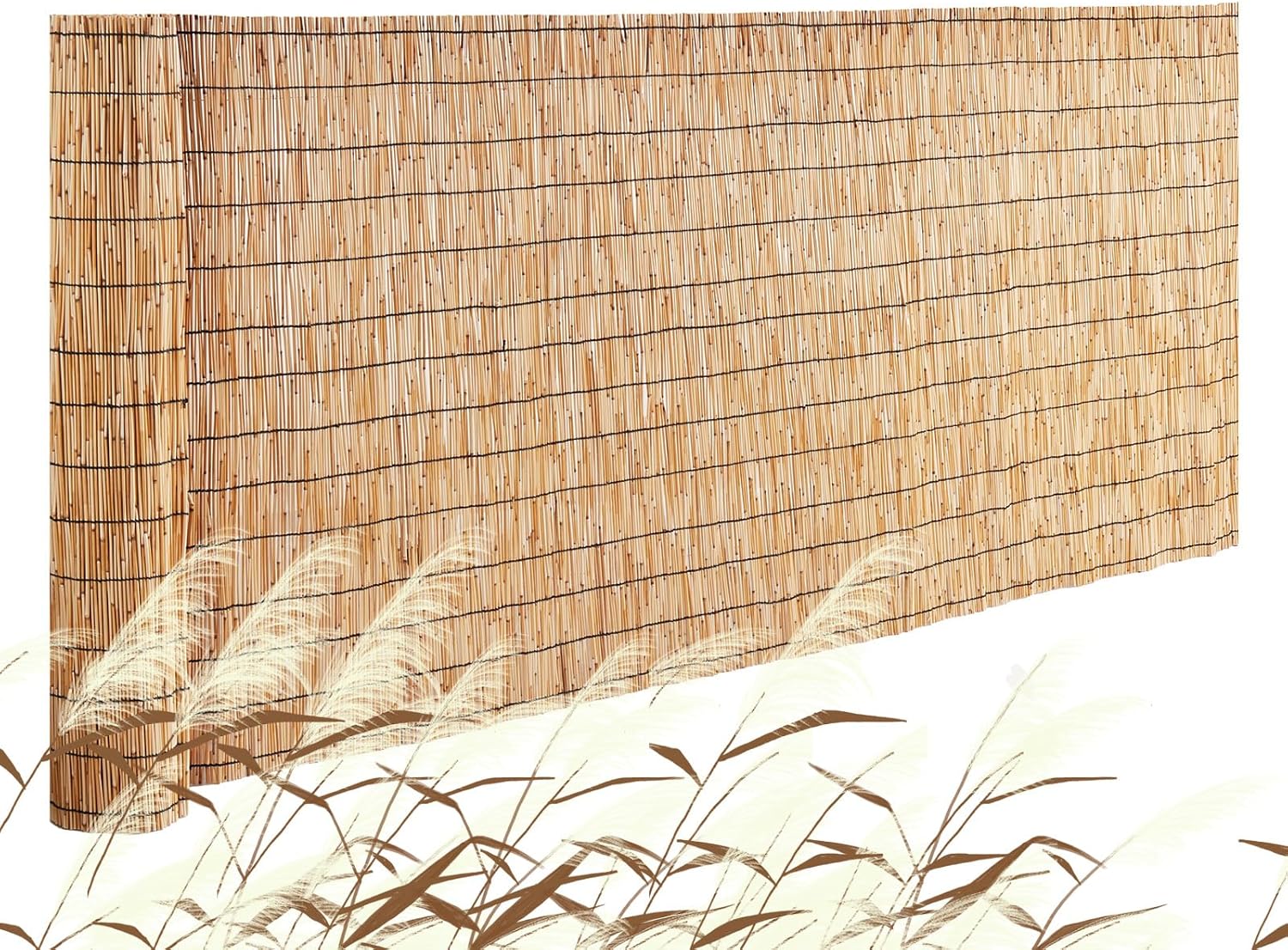 VEVOR Natural Reed Fencing, 3.3 ft x 13.3 ft, Reed Screen Curtain Balcony Reed Fence Roll for Outdoor Backyard Patio, Decorative Fence for Backyard Garden Fencing Divider, Privacy Screen Panel Curtain-VerdiqueGarden