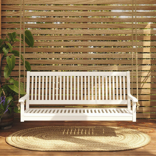 East Green Hayden 5 Foot White Porch Swing with Ropes - Outdoor Bench Swing Crafted from Naturally Weather-Resistant Acacia Wood-VerdiqueGarden