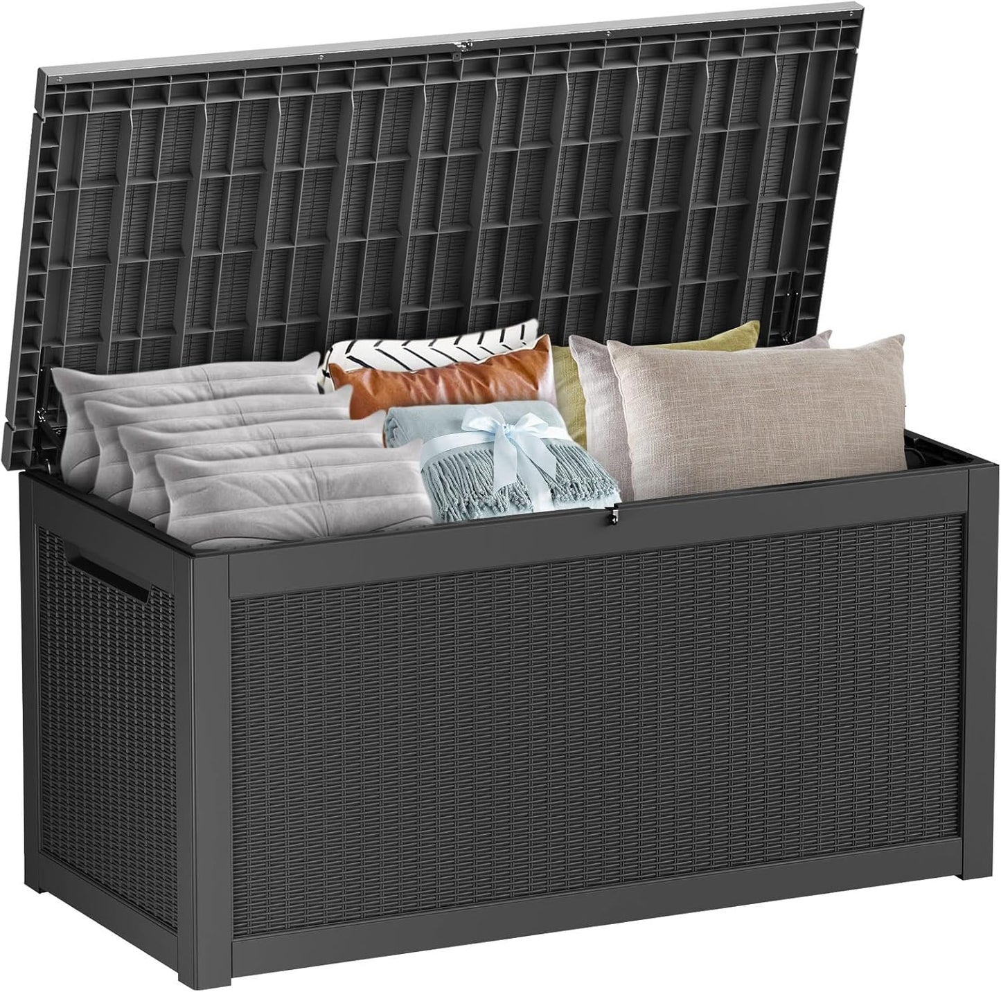 320 Gallon Waterproof Black Deck Box, Lockable Resin Storage Box for Patio Furniture Cushions Garden Tools and Outdoor Delivery Storage-VerdiqueGarden