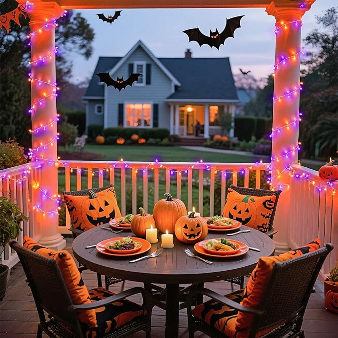 JMEXSUSS Halloween Lights Outdoor, 66FT Purple Orange Lights for Halloween Decorations, 200 LED Halloween String Lights Indoor for Bedroom Fireplace Mantel Party Patio Yard Door Halloween Tree-VerdiqueGarden